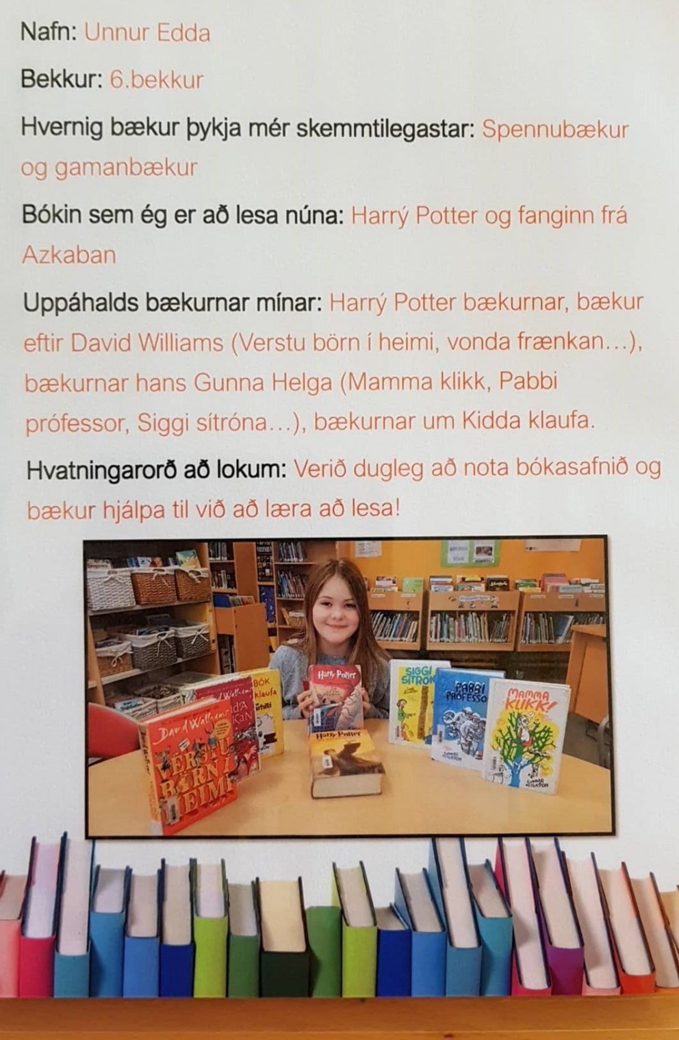 Unnur Edda 6.b.kynnir uppáhaldsbækurnar sínar