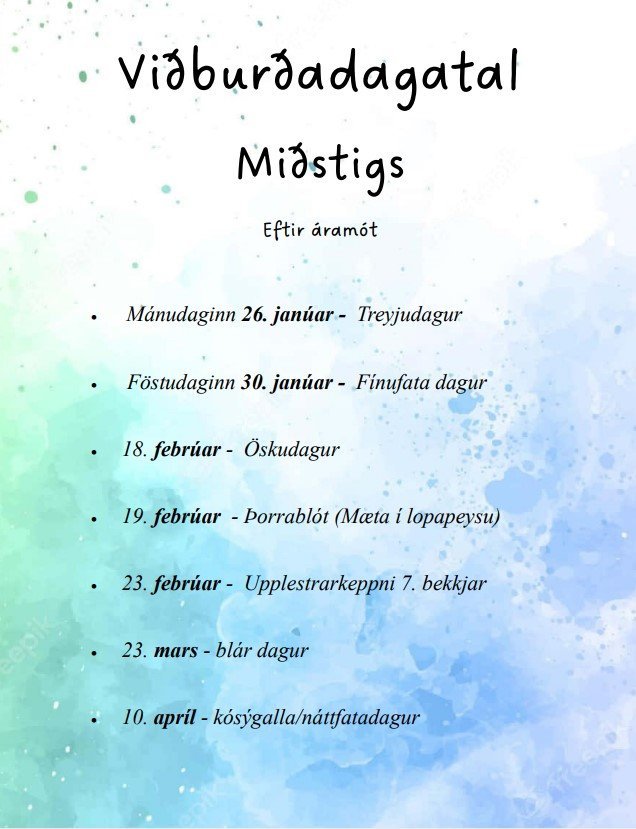 Viðburðadagatal miðstigs