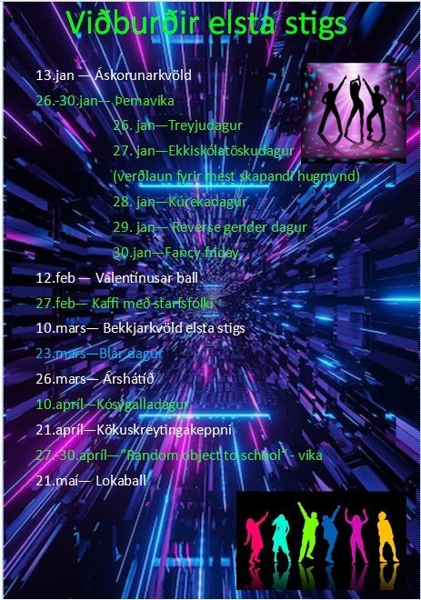 Viðburðadagatal nemendaráðs vor 2026