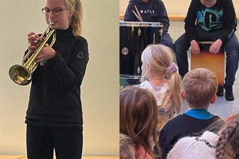 Trommur og trompet í söngstund