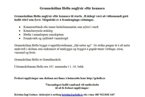 Grunnskólinn Hellu leitar að öflugum kennara
